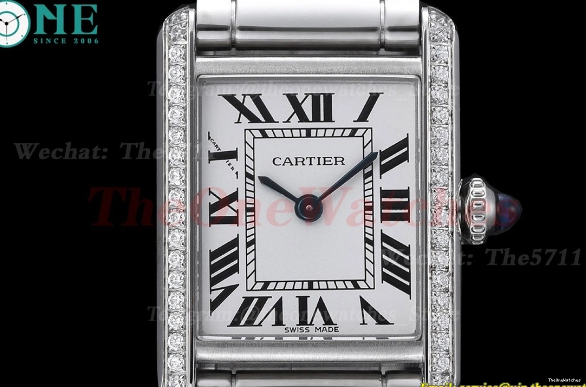 White Bezel Diamond Dial Quartz Must Bracelet K11F On SS Tank Small 0111